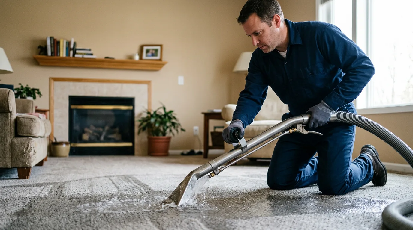 Water damage restoration technician working near Utica, IL